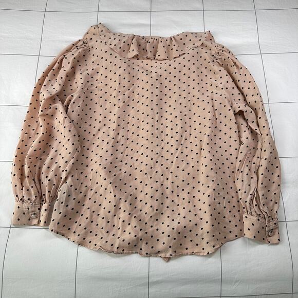 The Kooples Top 2 Pink Black Frilly Polka Dot Mod Retro Preppy Classic Silk - Picture 3 of 12